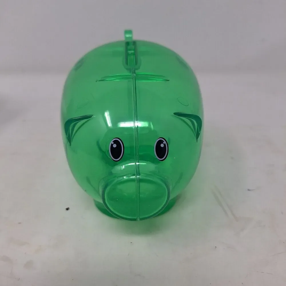 Fairport Savings Bank Green Sheer Plastic Piggybank Pig Coin Storage Novelty